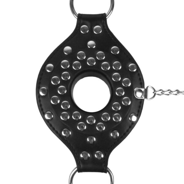 Open Mouth Gag Head Harness with Plug Stopper   Black - obrazek 5