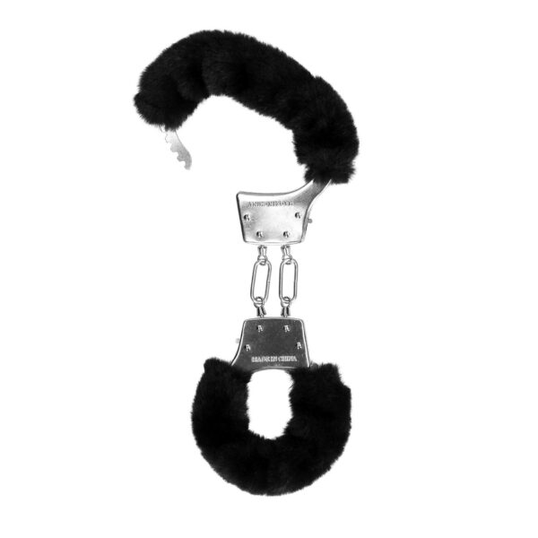 Furry Metal Hand Cuffs   Black - obrazek 5