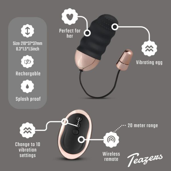 Teazers Ribbed Vibrating Egg With Remote Control - obrazek 5