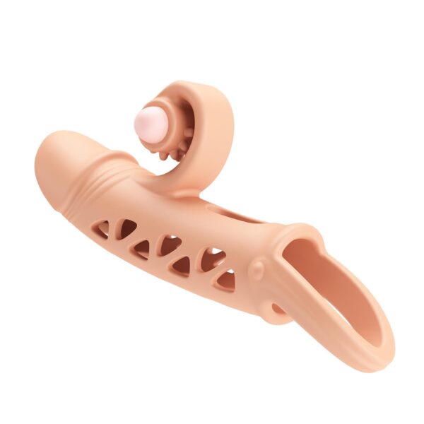 ROMANCE   Penis sleeve,  TPE material,vibration, battery LR41*3, Flesh - obrazek 5