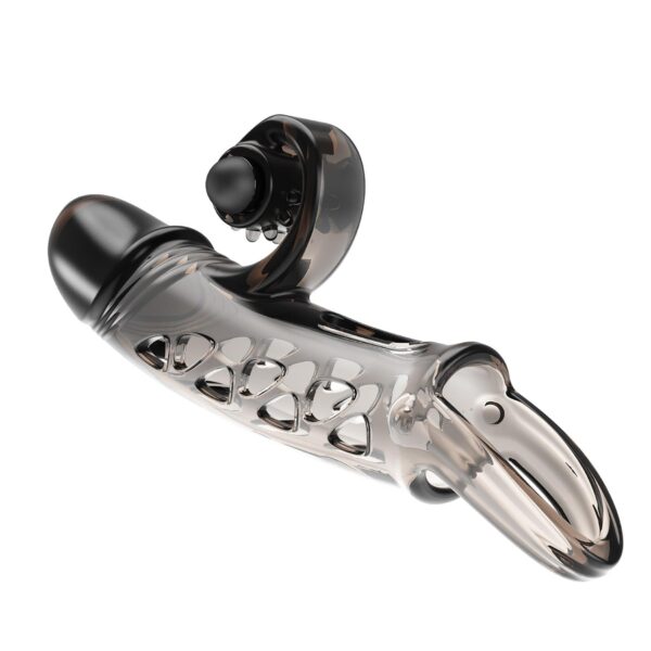 ROMANCE   Penis sleeve,  TPE material,vibration, battery LR41*3, Black - obrazek 5