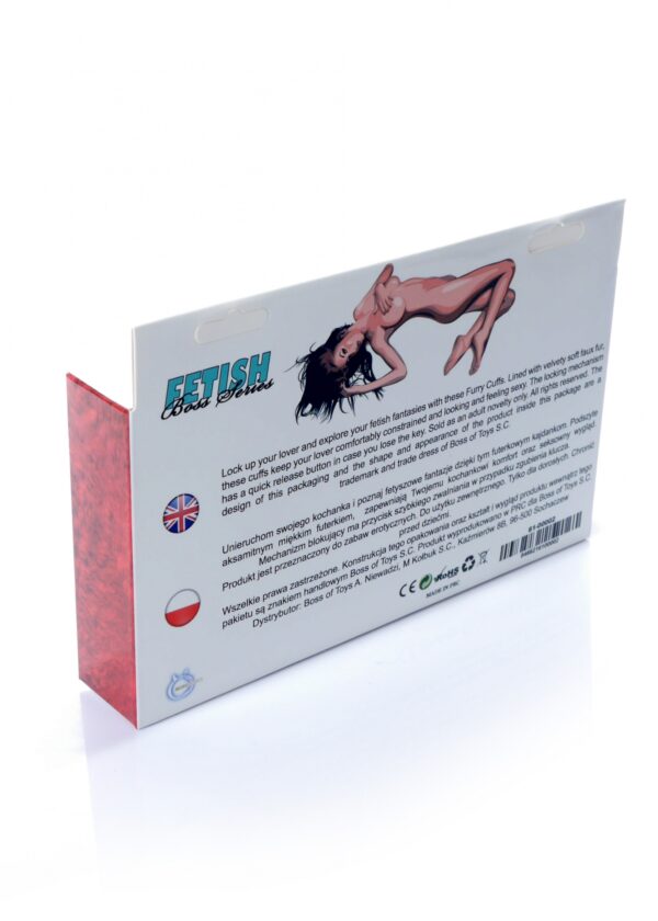 Kajdanki Fetish B   Series  Furry Cuffs Red - obrazek 6