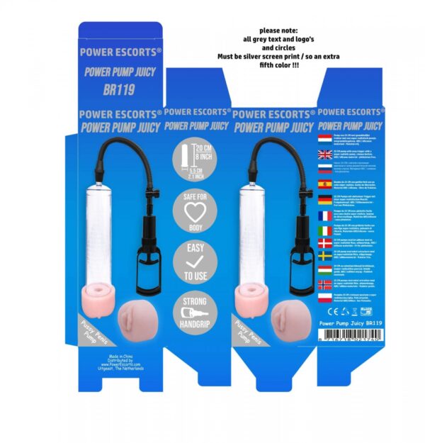 Power Escorts –Power Pump Juicy – Penis Pump – With Improved Exchangeable Pussy – Black/Transparant - obrazek 6