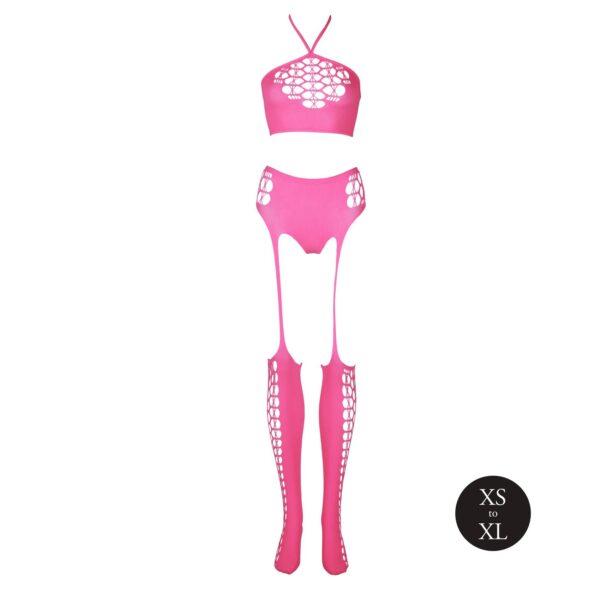 Two Piece with Crop Top and Stockings   Pink   XS/XL - obrazek 6