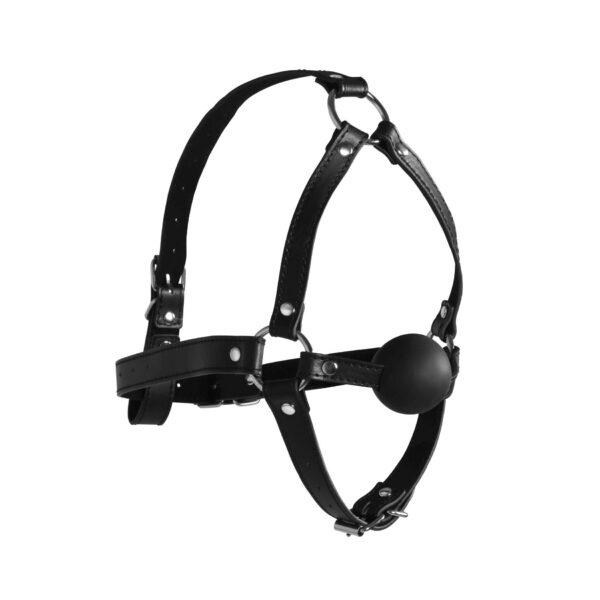 Head Harness with Solid Ball Gag   Black - obrazek 6