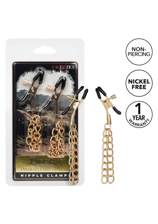 Ride Em Denim Nipple Clamps Gold - obrazek 6