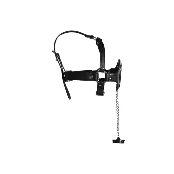 Open Mouth Gag Head Harness with Plug Stopper   Black - obrazek 6