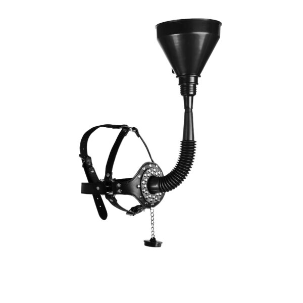 Open Mouth Gag Head Harness with Funnel   Black - obrazek 6