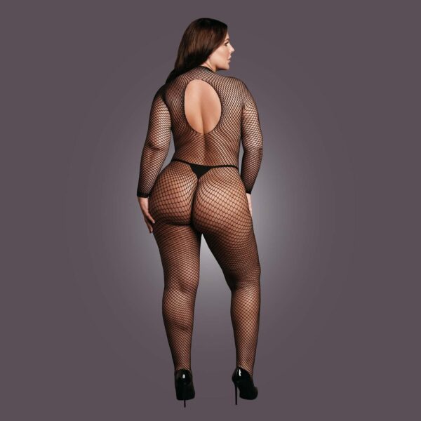 Bodystocking with fishnet structure, open crotch and turtle neck. - obrazek 6