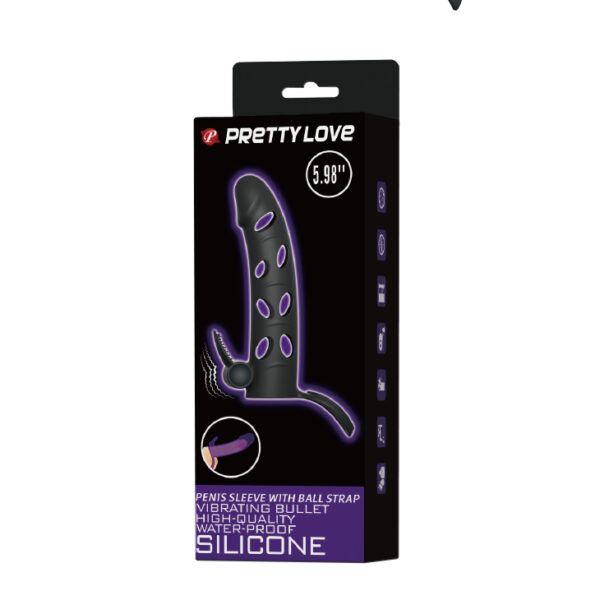 PRETTY LOVE   Vibrating Penis Sleeve with Ball Strap - obrazek 6