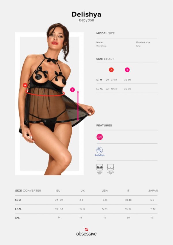 Bielizna Delishya babydoll i stringi czarna  S/M - obrazek 7