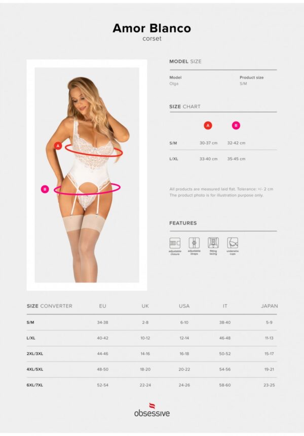 Bielizna Amor Blanco gorset i stringi biały  S/M - obrazek 7