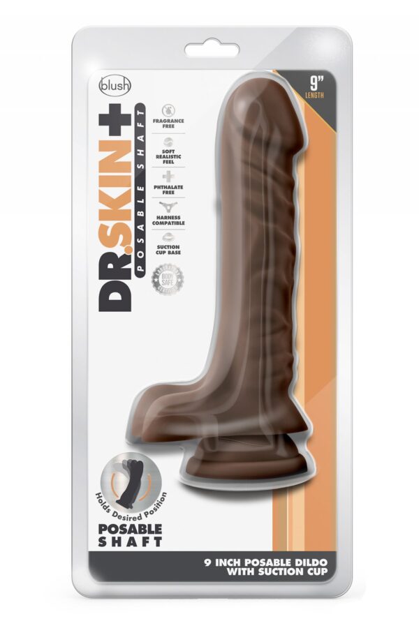 DR. SKIN PLUS 9 INCH POSABLE DILDO WITH BALLS CHOCOLATE - obrazek 7