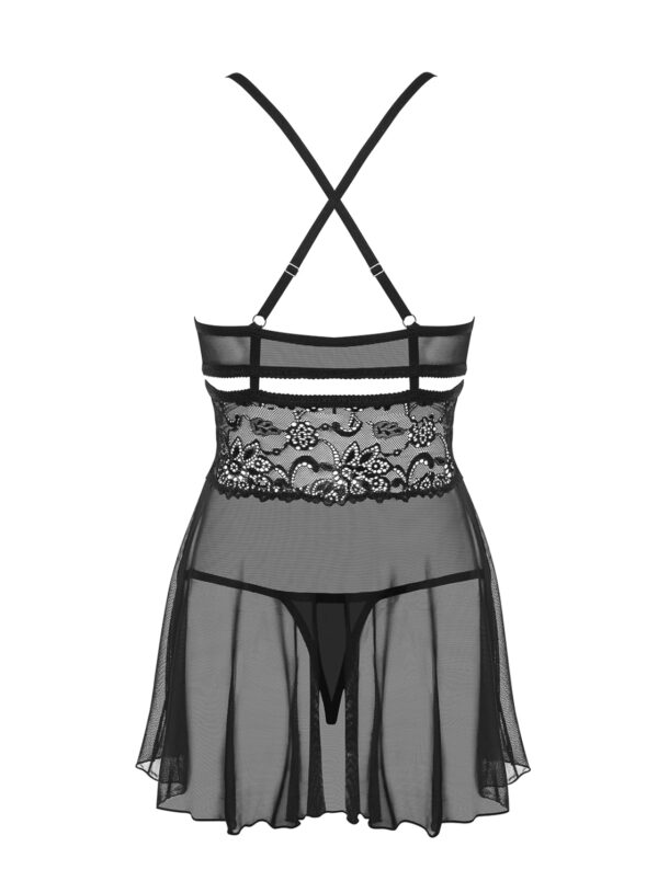 Bielizna 838 BAB 1 babydoll i stringi czarna XXL - obrazek 7