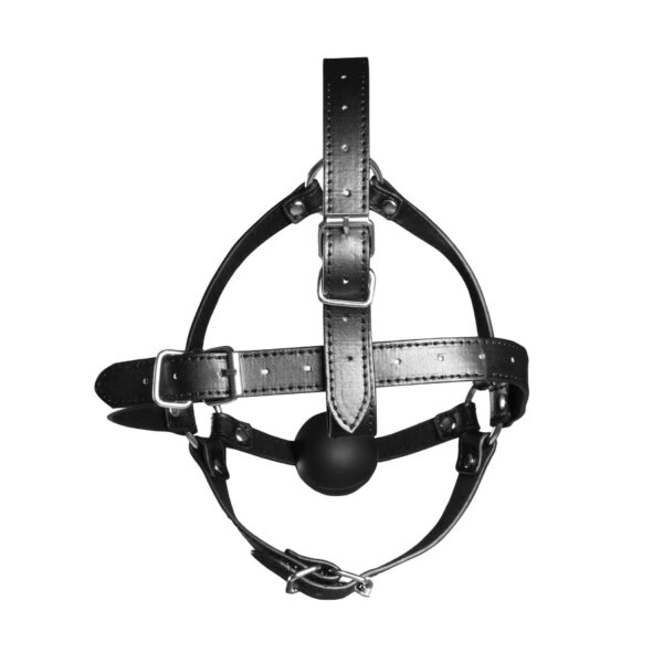 Head Harness with Solid Ball Gag   Black - obrazek 7