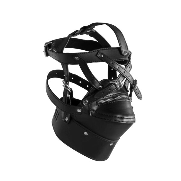 Head Harness with Zip up Mouth and Lock   Black - obrazek 7