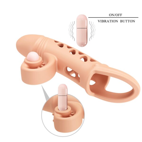 ROMANCE   Penis sleeve,  TPE material,vibration, battery LR41*3, Flesh - obrazek 7