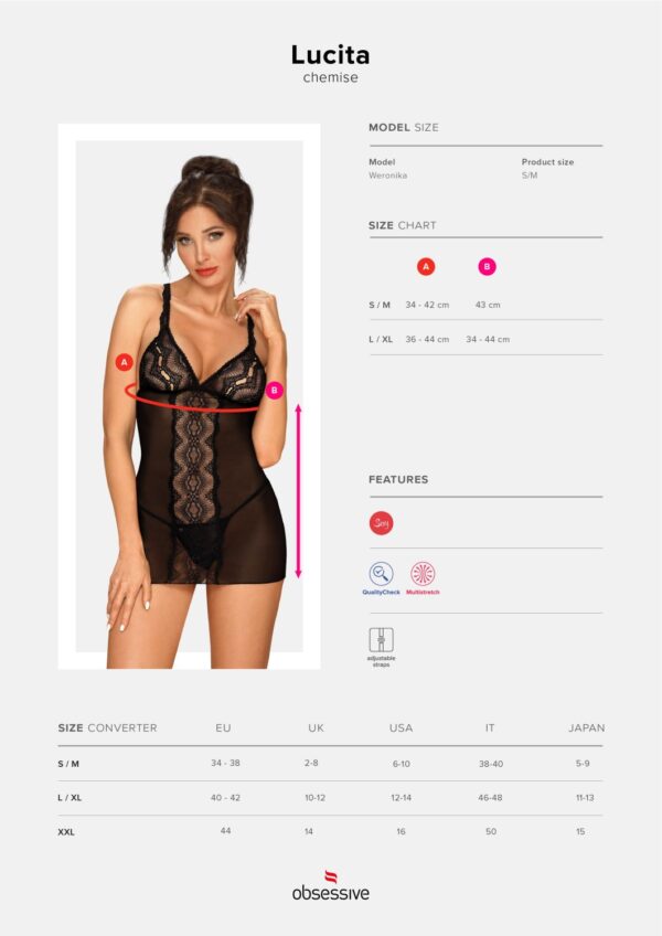 Bielizna Lucita koszulka i stringi czarna L/XL - obrazek 7