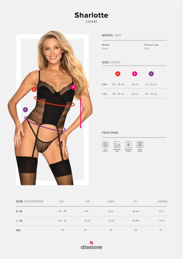 Bielizna Sharlotte gorset i stringi czarny  S/M - obrazek 7
