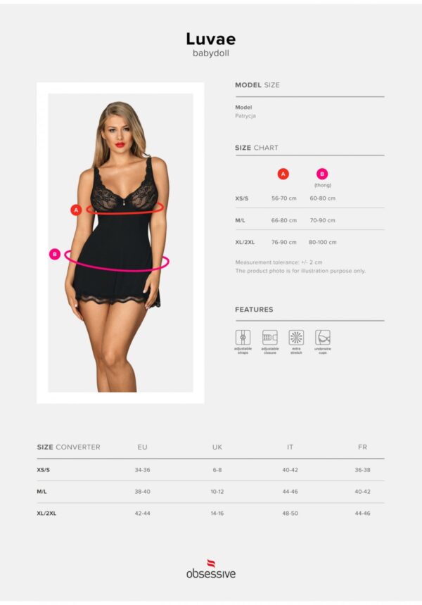 Bielizna Luvae babydoll i stringi Czarny  XS/S - obrazek 7