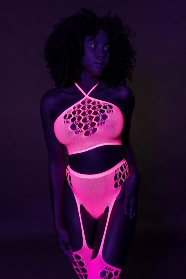 Two Piece with Crop Top and Stockings   Pink   XS/XL - obrazek 8