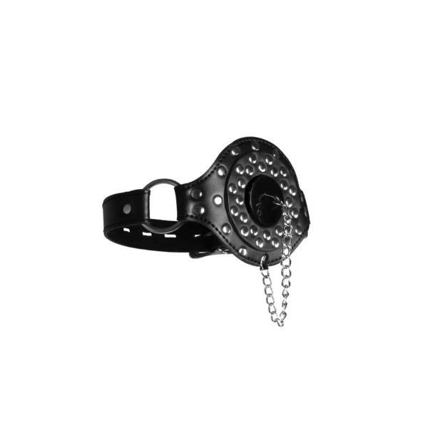 Open Mouth Gag with Plug Stopper   Black - obrazek 8