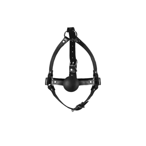 Head Harness with Solid Ball Gag   Black - obrazek 8