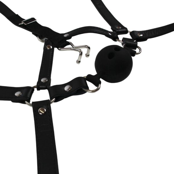Head Harness with Breathable Ball Gag and Nose Hooks   Black - obrazek 8