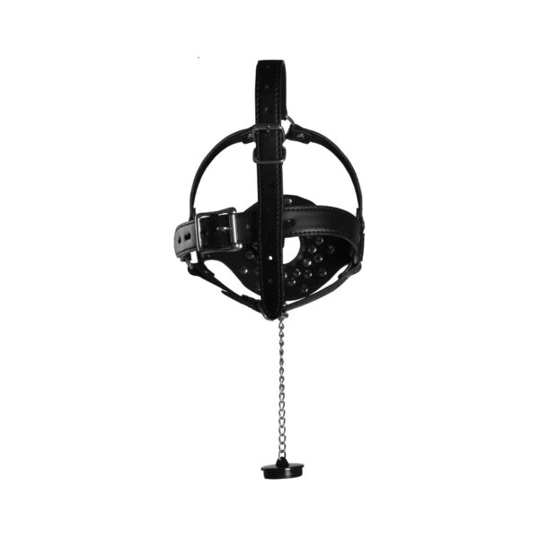 Open Mouth Gag Head Harness with Plug Stopper   Black - obrazek 8