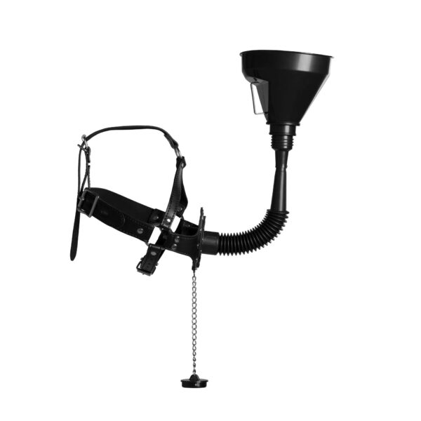 Open Mouth Gag Head Harness with Funnel   Black - obrazek 8