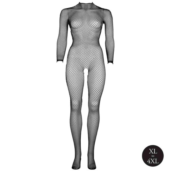 Bodystocking with fishnet structure, open crotch and turtle neck. - obrazek 8