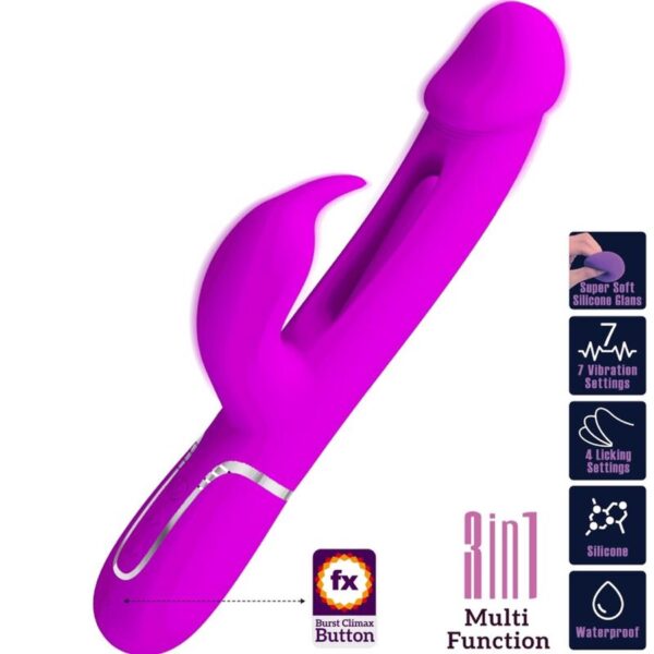 PRETTY LOVE   Kampas Rabbit 3 in 1, multifunction vibrator with tongue violet - obrazek 8