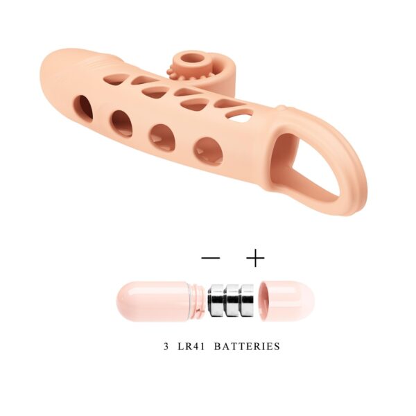 ROMANCE   Penis sleeve,  TPE material,vibration, battery LR41*3, Flesh - obrazek 8
