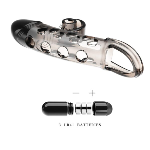 ROMANCE   Penis sleeve,  TPE material,vibration, battery LR41*3, Black - obrazek 8
