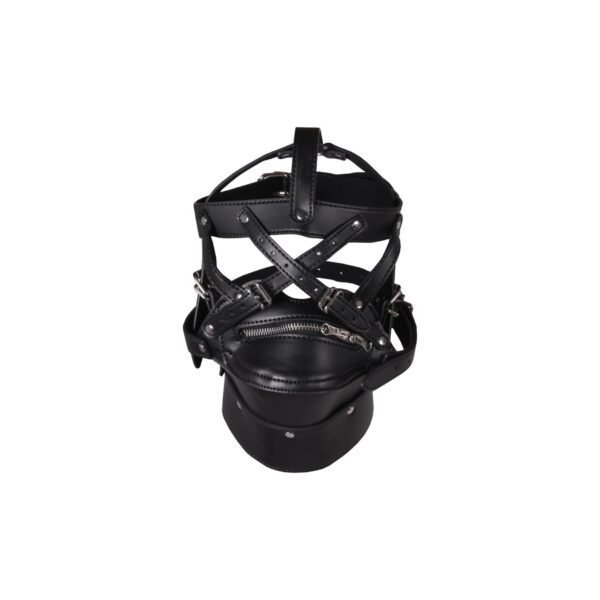 Head Harness with Zip up Mouth and Lock   Black - obrazek 9