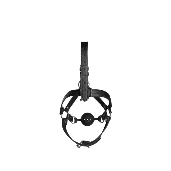 Head Harness with Breathable Ball Gag and Nose Hooks   Black - obrazek 9