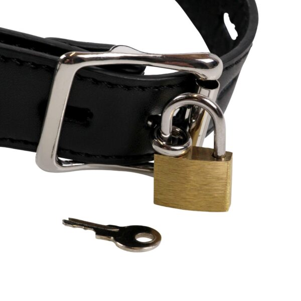 Open Mouth Gag Head Harness with Plug Stopper   Black - obrazek 9