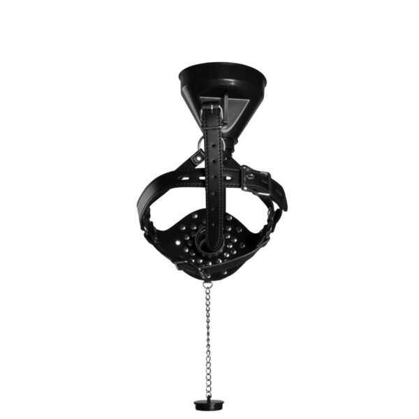 Open Mouth Gag Head Harness with Funnel   Black - obrazek 9