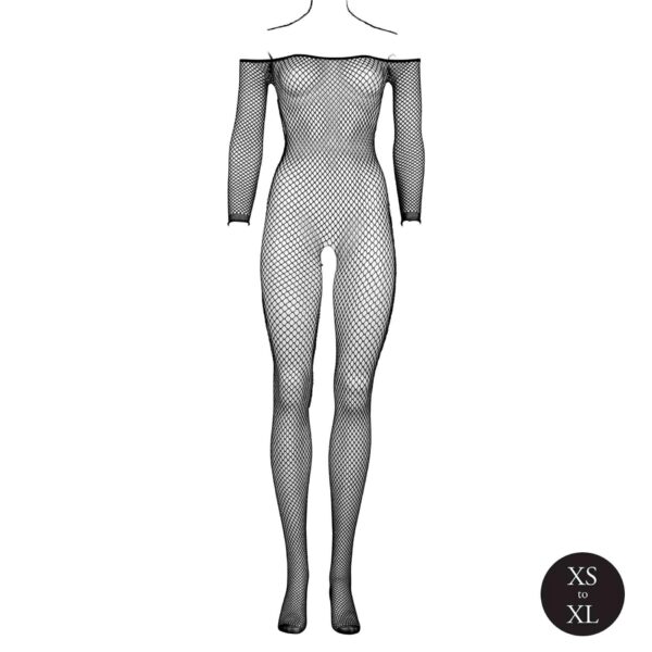 Bodystocking with off shoulder neckline, fishnet structure and open crotch. - obrazek 9