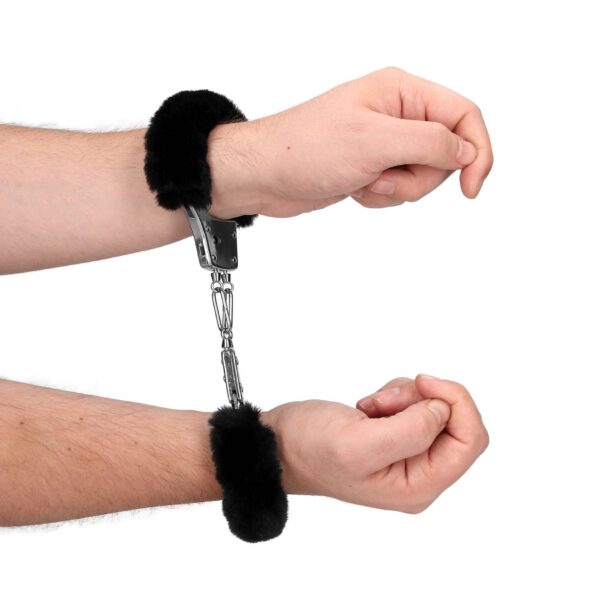 Furry Metal Hand Cuffs   Black - obrazek 9