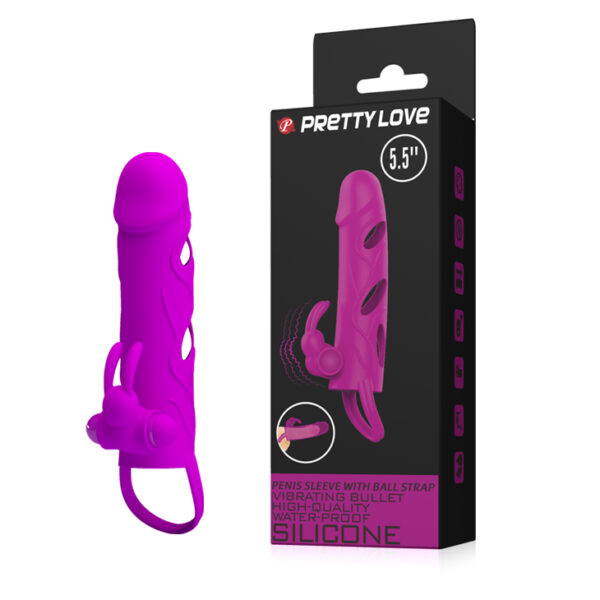 PRETTY LOVE   PENIS SLEEVE WITH BALL STRAP vibration PURPLE - obrazek 9
