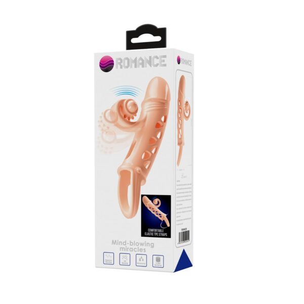 ROMANCE   Penis sleeve,  TPE material,vibration, battery LR41*3, Flesh - obrazek 9
