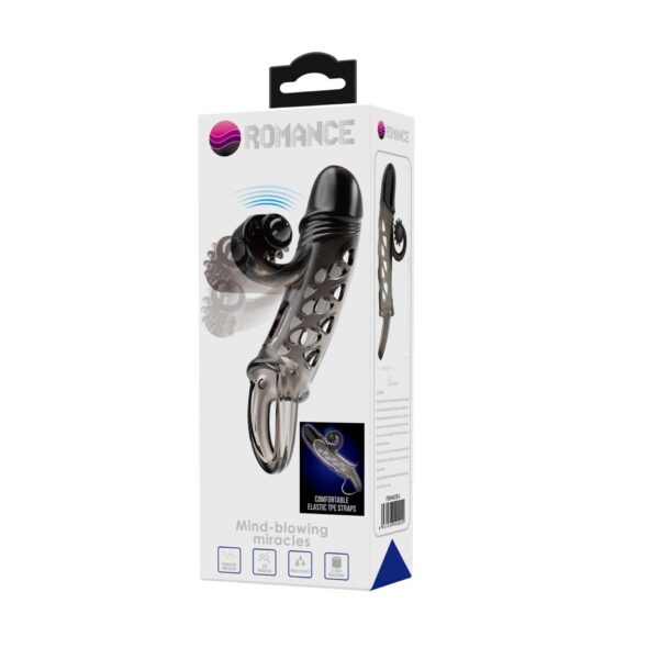 ROMANCE   Penis sleeve,  TPE material,vibration, battery LR41*3, Black - obrazek 9