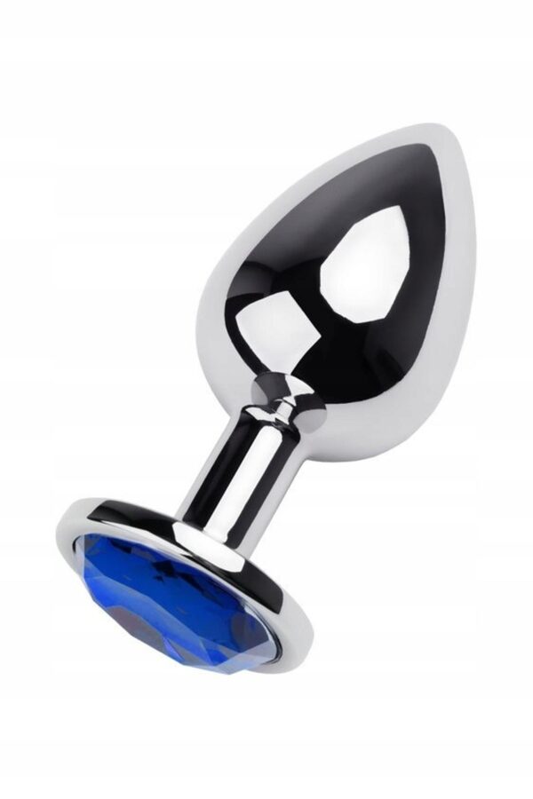 Silver anal plug TOYFA Metal with blue round shaped gem