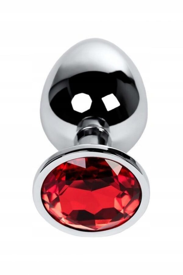 Silver anal plug TOYFA Metal with red round shaped gem,