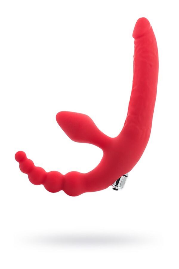 Black & Red, Beltless strapon with vibro bullet, moisture resistant, silicone, red 35 cm