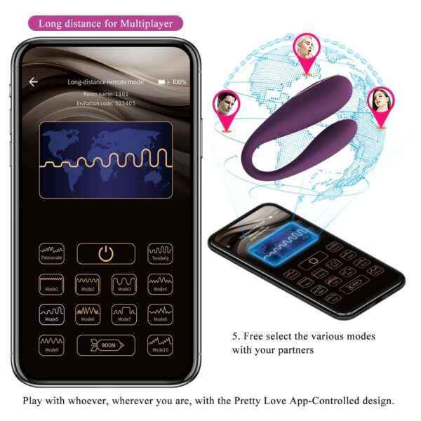 PRETTY LOVE   August, Mobile APP Long distance Control 12 vibration functions, ABS Silicone, USB rechargeable