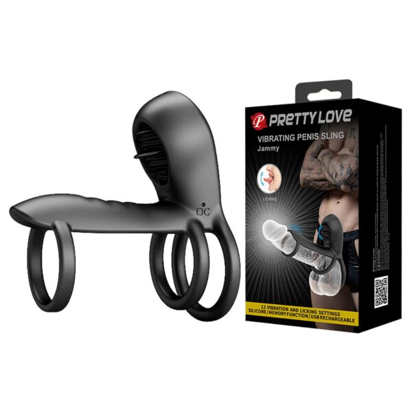 PRETTY LOVE   VIBRATING PENIS SLING Jammy, 12 vibration functions 12 licking settings Memory function