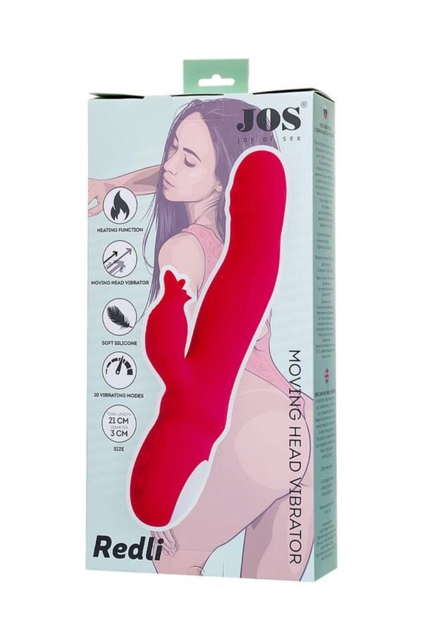 JOS Redli vibrator with moving head, silicone, red, 21 cm - obrazek 10