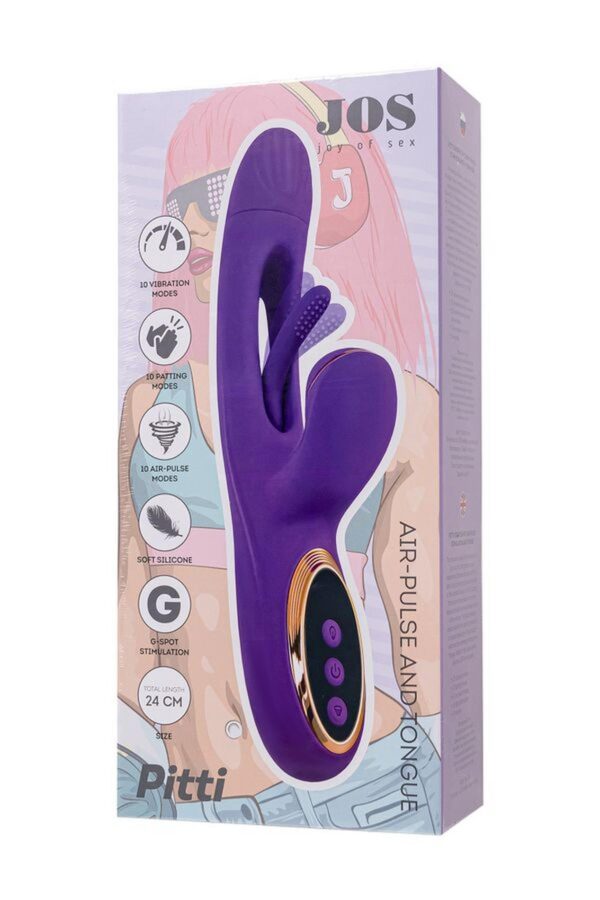 Vibrator with vacuum stimulation and JOS Pitti tongue, silicone, purple, 24 cm - obrazek 10